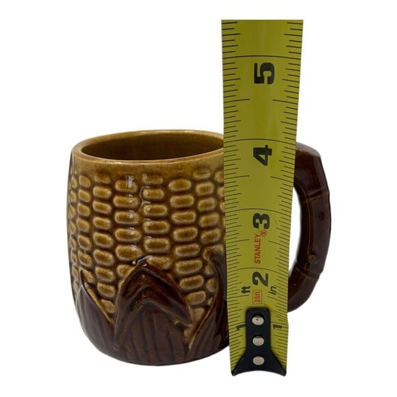 Vintage Majolica Corn Mug Set Signed Occupied Japan Brown Yellow Pottery Ceramic - Picture 8 of 12